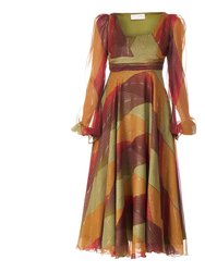 Long Silk Dress in Multicolored Patch - Multicolor