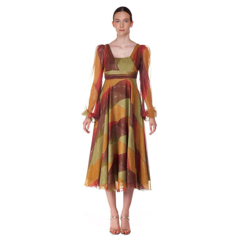 Long Silk Dress in Multicolored Patch