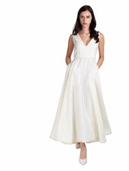 Long V-Neck Linen Dress - White