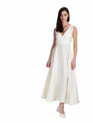 Long V-Neck Linen Dress