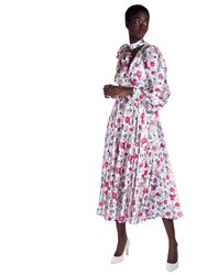 Peony Print V-neck Silk Dress