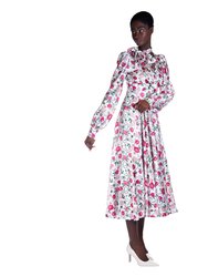 Peony Print V-neck Silk Dress