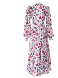 Peony Print V-neck Silk Dress