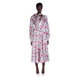 Peony Print V-neck Silk Dress