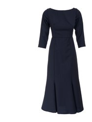 Pinstripe Wool Midi Dress - Blue