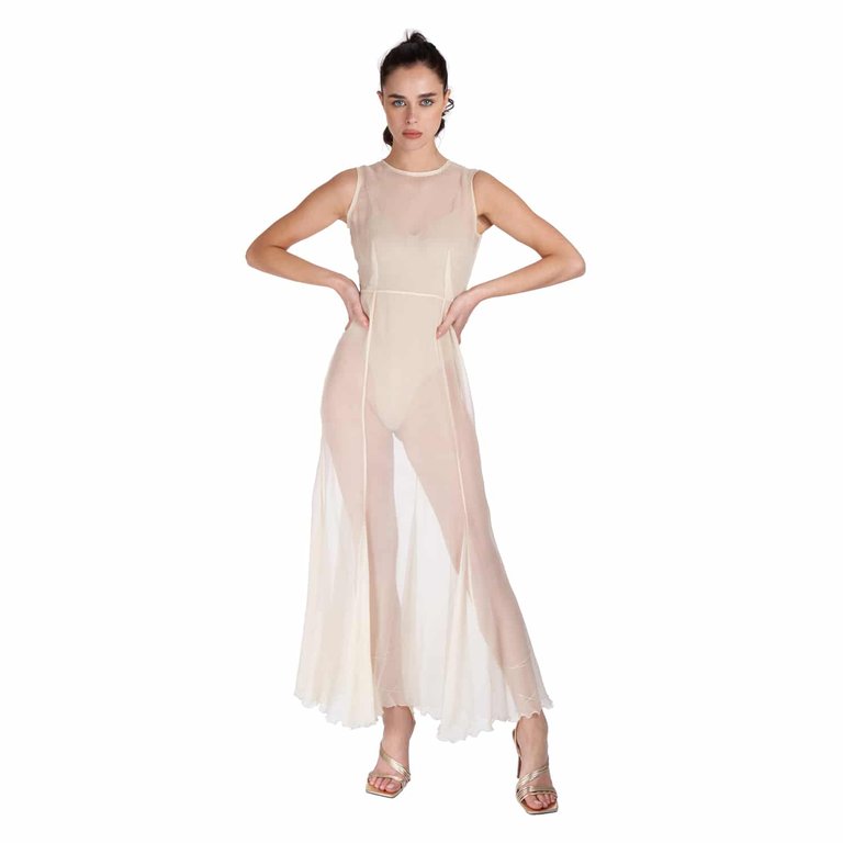 Silk Crepon Transparent Dress In Nude by Sofia Tsereteli