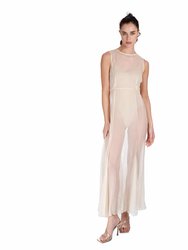 Silk Crepon Transparent Dress In Nude