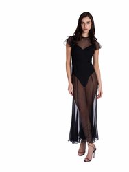 Silk Crepon Transparent Dress - Black