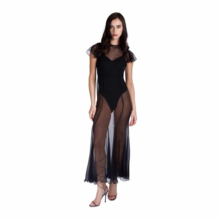 Sofia Tsereteli Black Silk Crepon Transparent Dress