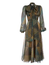 Silk Dress With Scarf - Multicolor