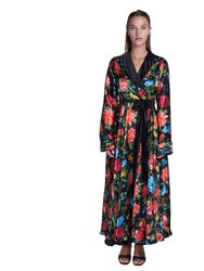 Silk Dressing Gown With Floral Motif