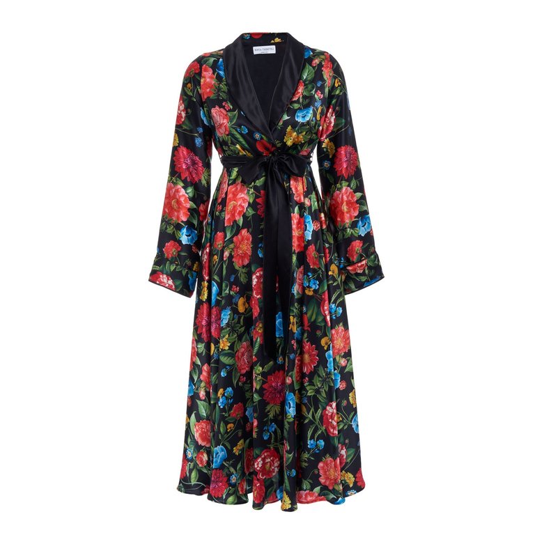 Silk Dressing Gown With Floral Motif - Multi