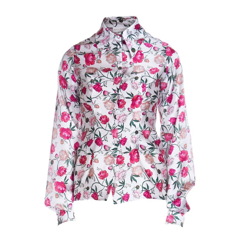 Silk Shirt In Peony Print - Multi