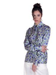 Silk Shirt in Purple Botanica Print