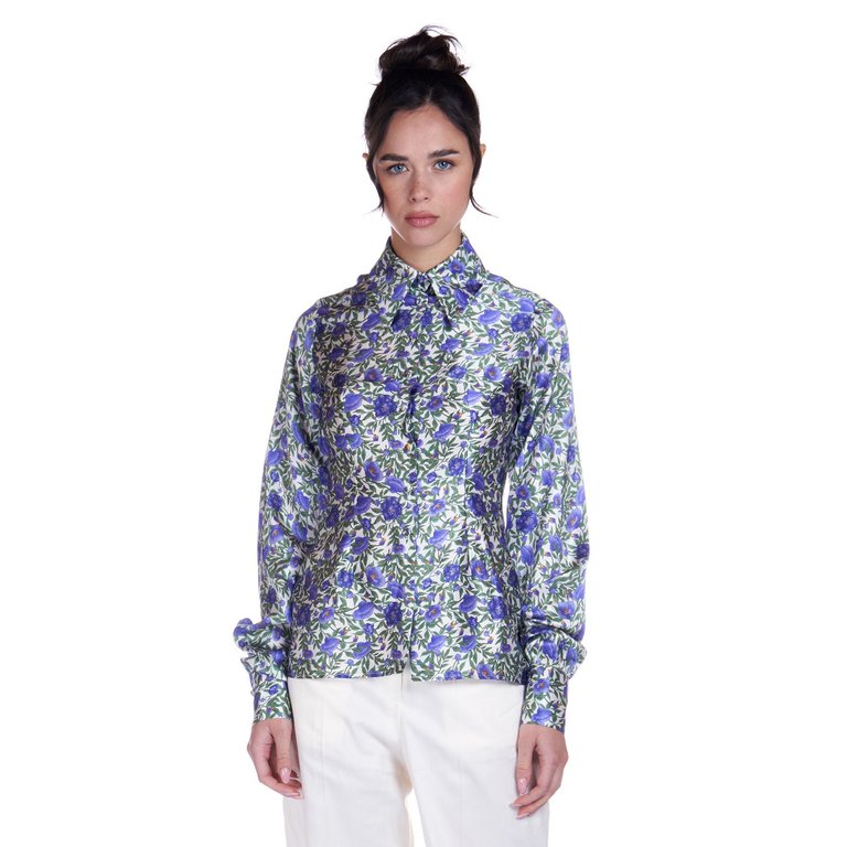 Silk Shirt in Purple Botanica Print