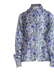 Silk Shirt in Purple Botanica Print - Purple