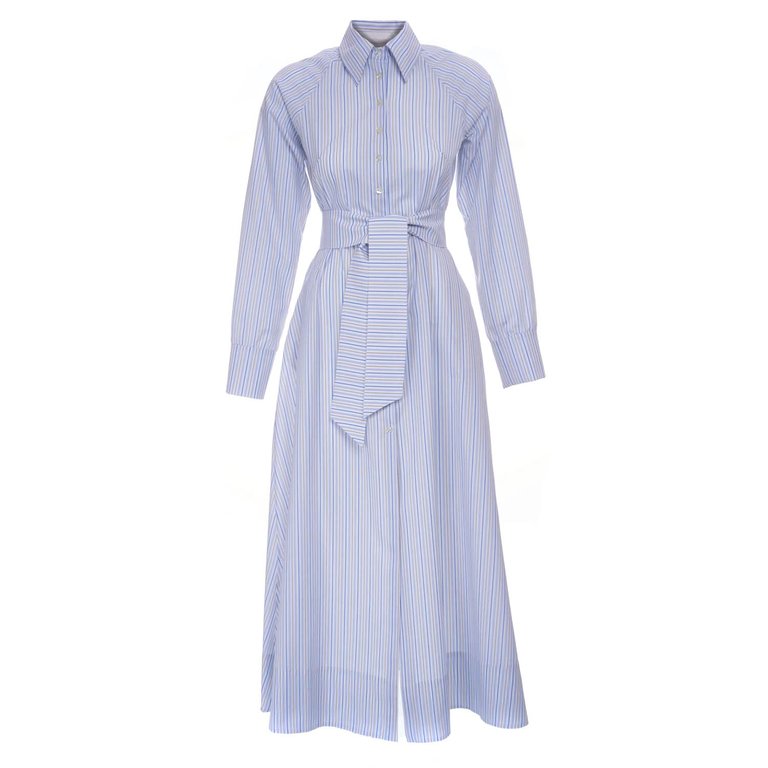 Striped Shirt Dress - Blue