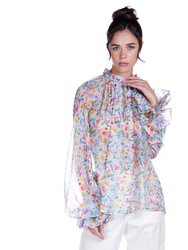 Watercolor Print Chiffon Blouse