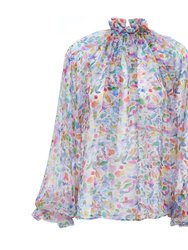 Watercolor Print Chiffon Blouse - Watercolor Print