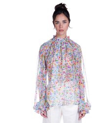 Watercolor Print Chiffon Blouse