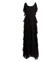 Aarya Black Maxi Dress With Detailed Fabric - Black