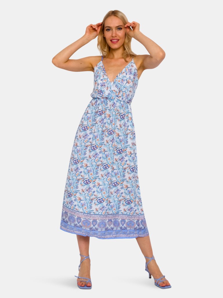 Adalee Blue Dress with Printed Flowers