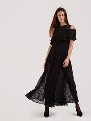 Addyson Black Long Dress with Detailed Fabric