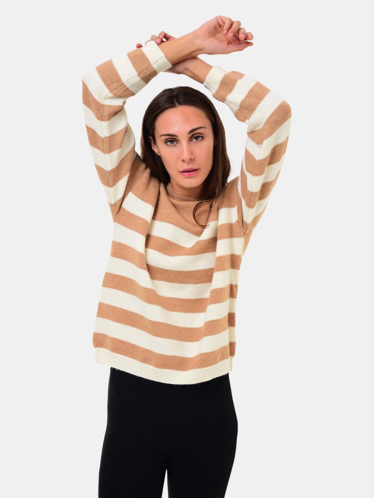 Andi Brown and White Lined Sweater