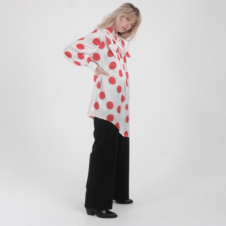 Artemis White Blouse With Printed Red Circles
