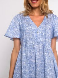 Dulce Blue Mini Dress with Printed Flowers