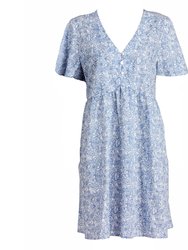 Dulce Blue Mini Dress with Printed Flowers