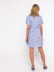 Dulce Blue Mini Dress with Printed Flowers