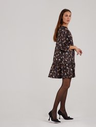 Emmalynn Black Midi Dress with Printed Brown Flowers