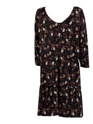 Emmalynn Black Midi Dress with Printed Brown Flowers