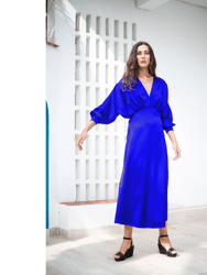 Kenia Blue Satin Dress - Cobalt Blue
