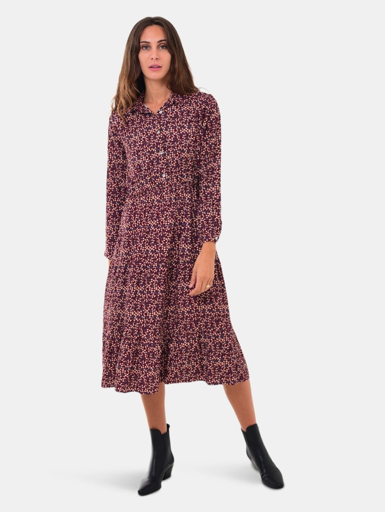 Khaleesi Red Wine Midi Dress with Printed Flowers