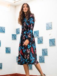 Lara Black Luxury Dress With Printed Flowers