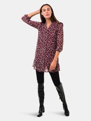 Louisa Red Wine Mini Dress with Printed Flowers