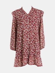 Louisa Red Wine Mini Dress with Printed Flowers