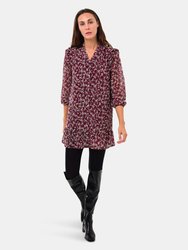 Louisa Red Wine Mini Dress with Printed Flowers - Red Wine