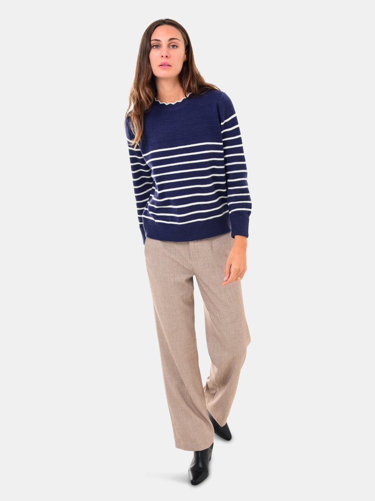 Mivia Dark Blue Sweater With White Lines