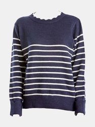 Mivia Dark Blue Sweater With White Lines - Dark Blue