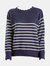 Mivia Dark Blue Sweater With White Lines - Dark Blue