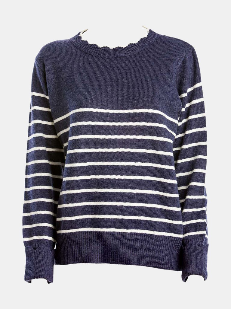 Mivia Dark Blue Sweater With White Lines - Dark Blue