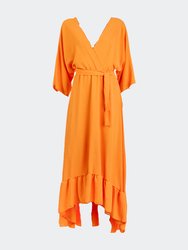 Penny V-Shaped Neck Orange Dress - Orange