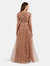 Rosalee Beige Cocktail Long Dress with Detailed Fabric