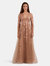 Rosalee Beige Cocktail Long Dress with Detailed Fabric - Beige
