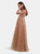 Rosalee Beige Cocktail Long Dress with Detailed Fabric