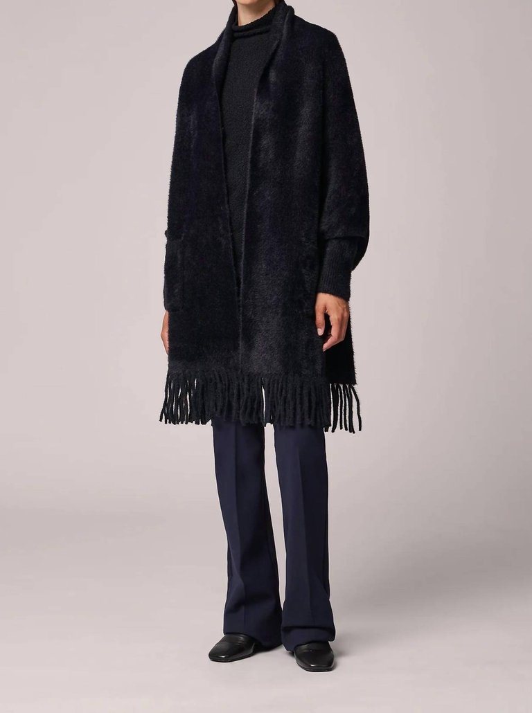 Danela Knit Scarfigan With Fringe - Black