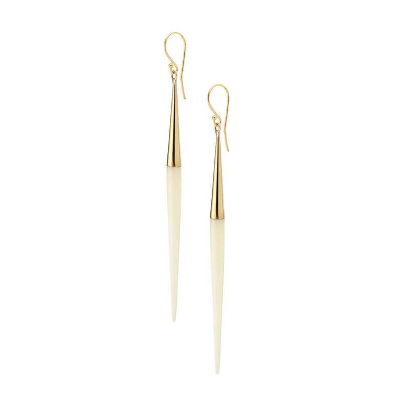 Capped Quill Dangle Earrings - Gold Plated/White